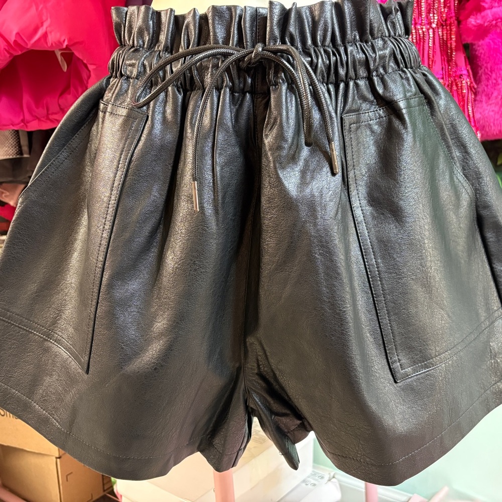 Black Leather Women Shorts